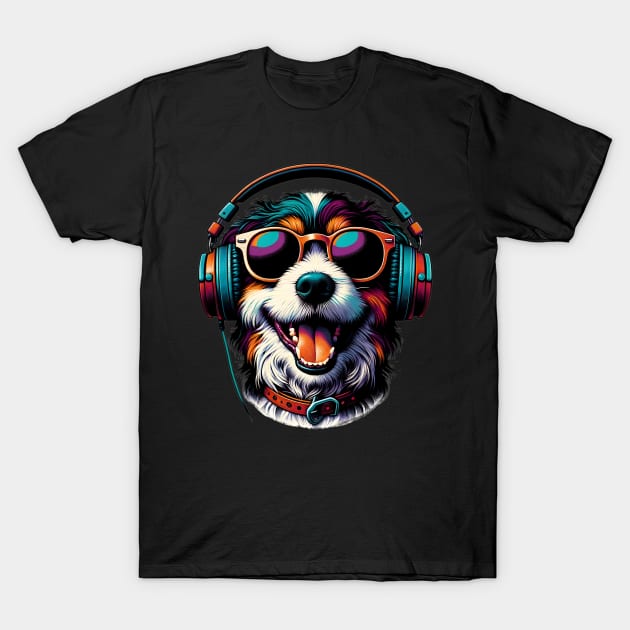 Barbet Smiling DJ with Headphones, Japanese Art Style T-Shirt by ArtRUs